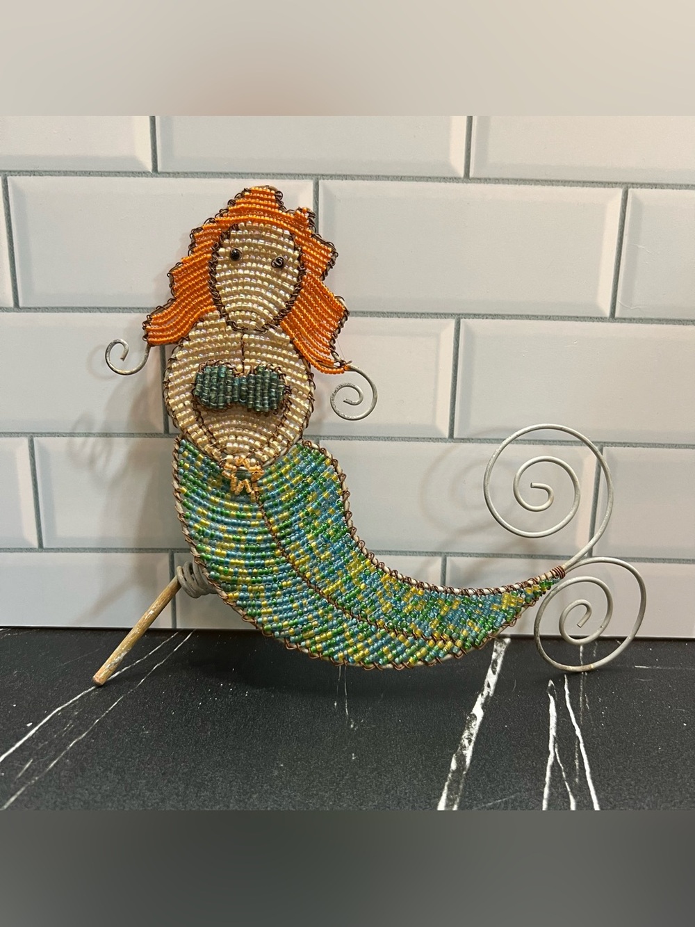 Beadworx Redhead Mermaid Glass Beaded Sculpture Handmade made in Haiti